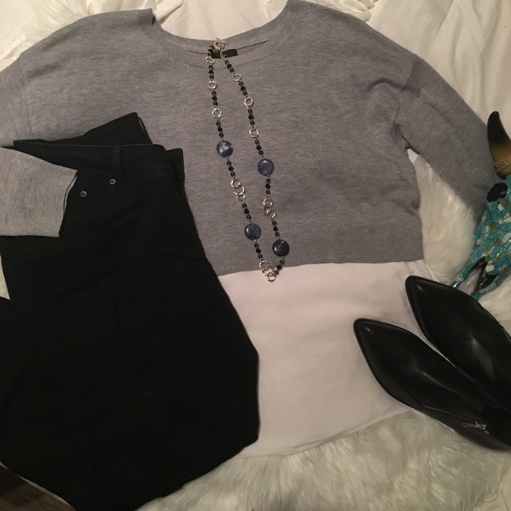 Gray sweater top and blouse bottom